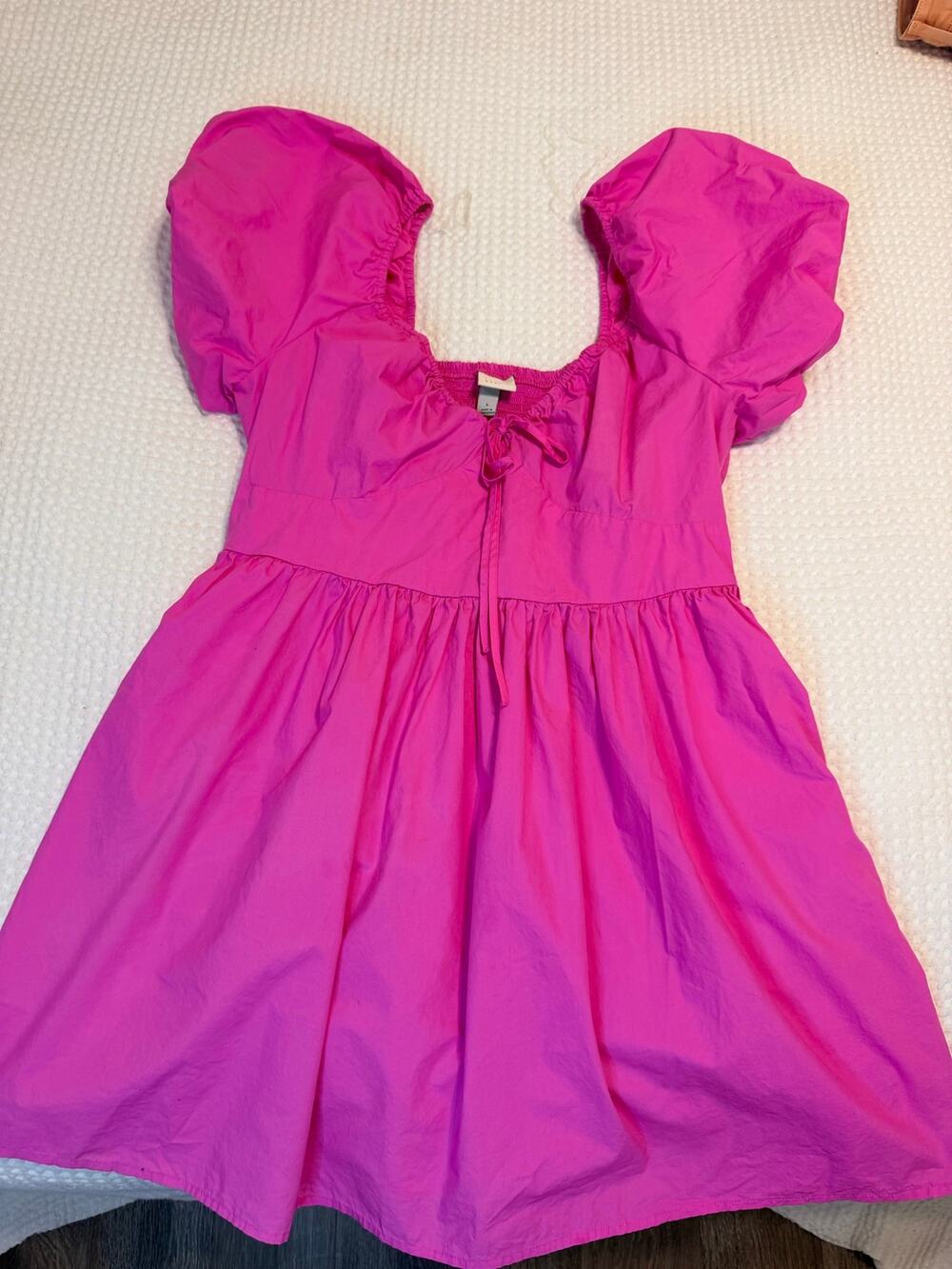 A New Day puff sleeve tie-front mini dress - Large 100% Cotton